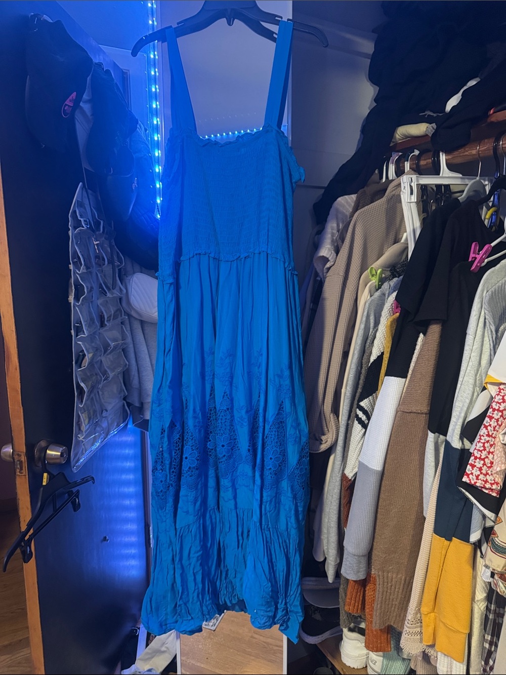 Knox Rose Blue Maxi Dress with Eyelet Skirt